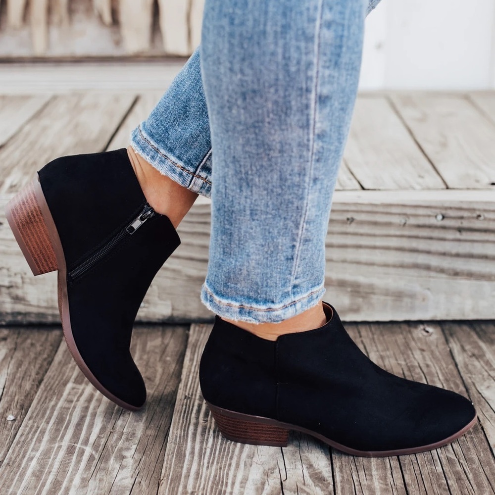 Black micro suede side zipper closure bootie FIRM